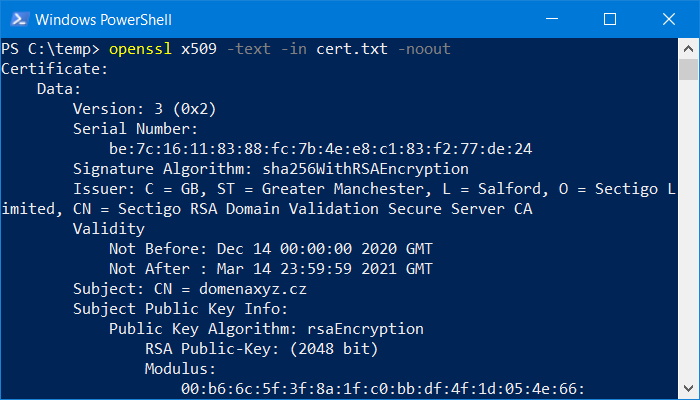 OpenSSL - affichage des informations du certificat