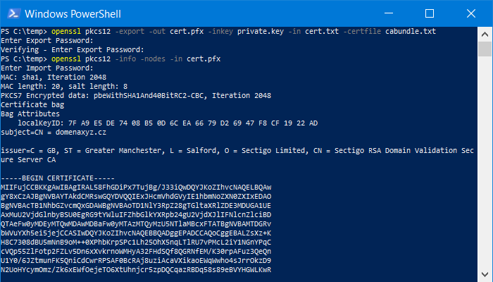 OpenSSL - exporter le certificat en PFX